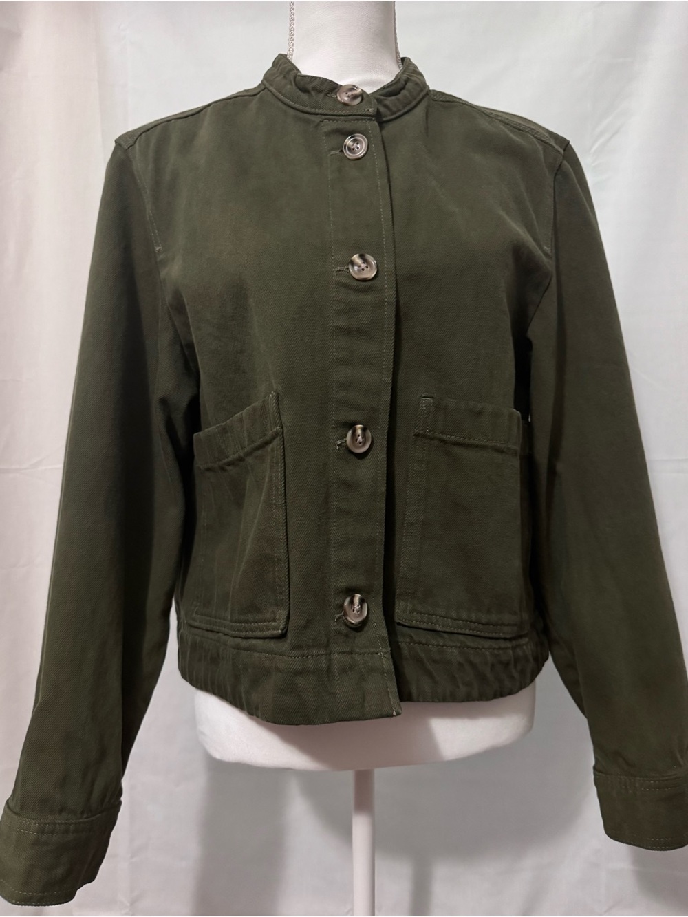 H&M Olive Utility Jacket with Stand Collar